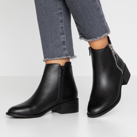 Topshop Shoes - Topshop | KHLOE Leather Black Zip Flat Boots